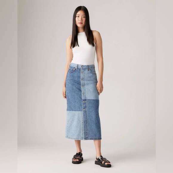 Levi’s Women’s Premium Button Midi Skirt Size 25 Button Front Western Streetwear - Picture 1 of 15